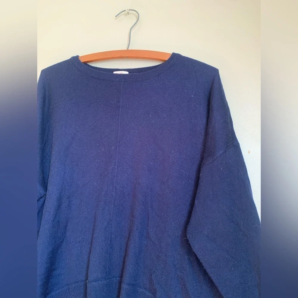 Kerisma wool blend sweater navy blue thin soft distressed edges capsule basic